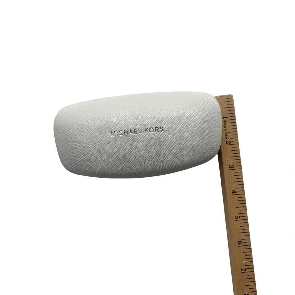 Michael Kors White Leather Hard Clam Shell Dome Sunglasses Case With Silver Logo